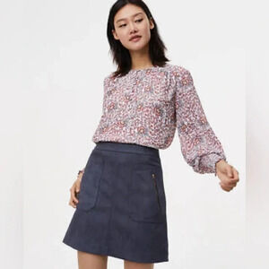 Loft Faux Suede Zip Pocket Skirt in Coastal Gray